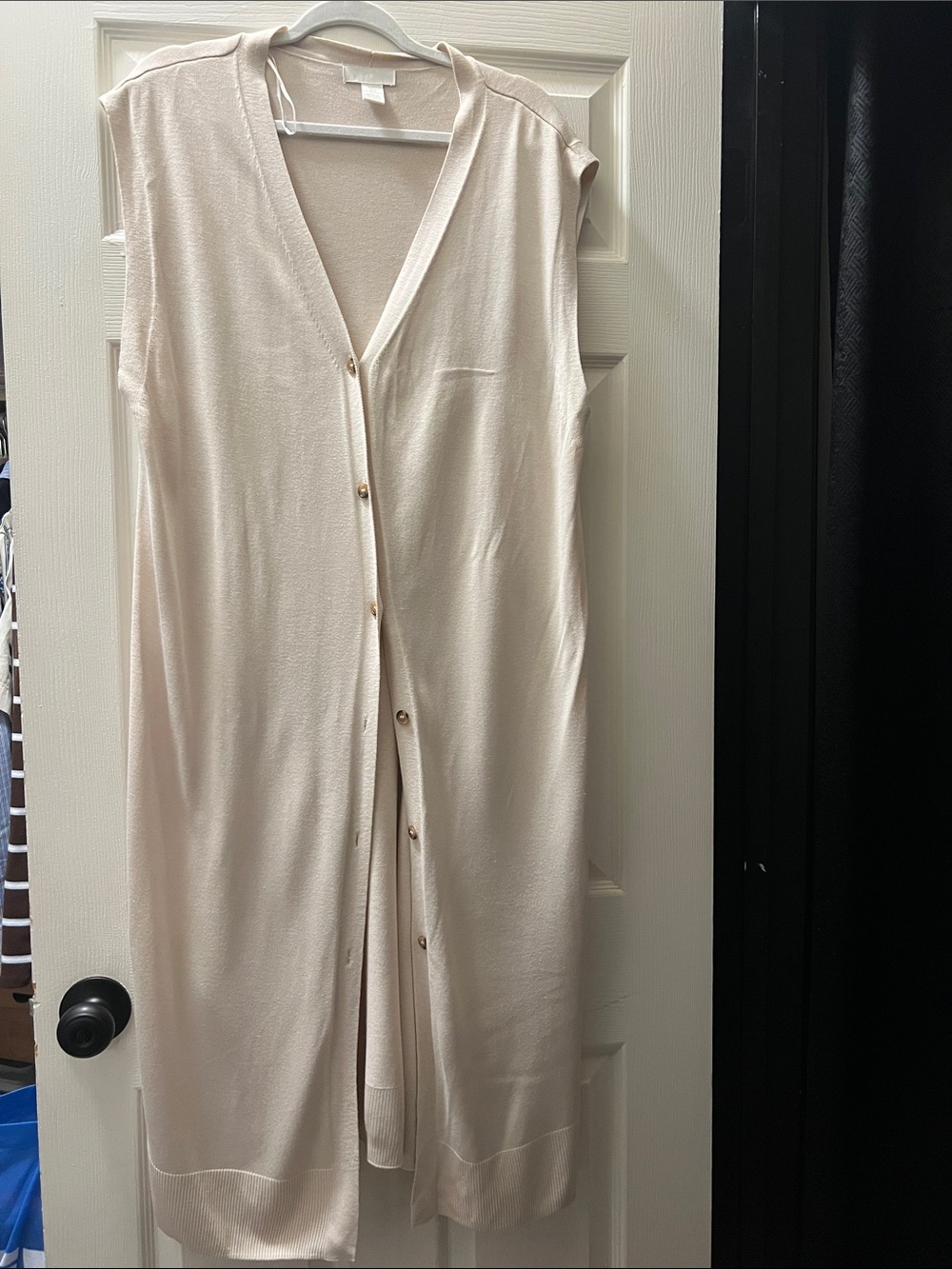 H&M Sleeveless Button-Front Long Cardigan in Light Beige